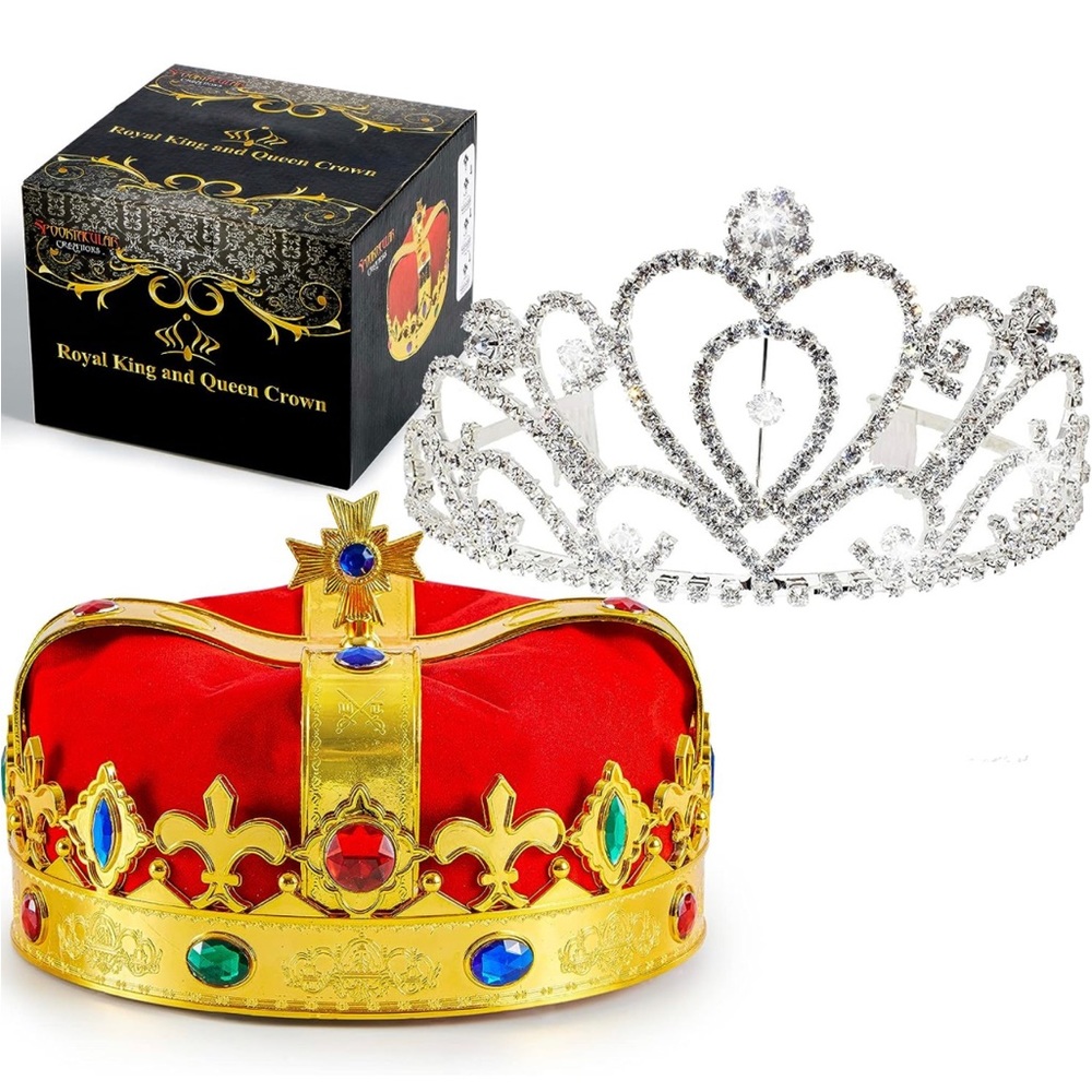 Royal Queen & King Crowns for Wedding, Pageant Prom & Halloween